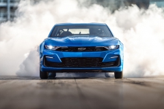 The eCOPO Camaro Concept offers an electrified vision of drag racing, with an electric motor and GM’s first 800-volt battery pack replacing the gas engine, enabling 9-second quarter-mile times.